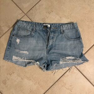 Forever 21 Light Blue Distressed Jean Mini Shorts